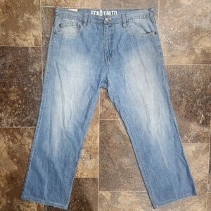 ECKO UNLTD Y2K Wide Leg Straight W39" L30" Blue Light Wash Jeans Large Icons